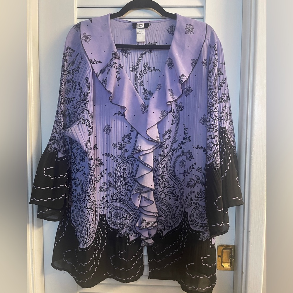 Studio 1940 Vintage 90s Y2K Ruffle Pleated Blouse 3/4 Bell Sleeves Size 22/24